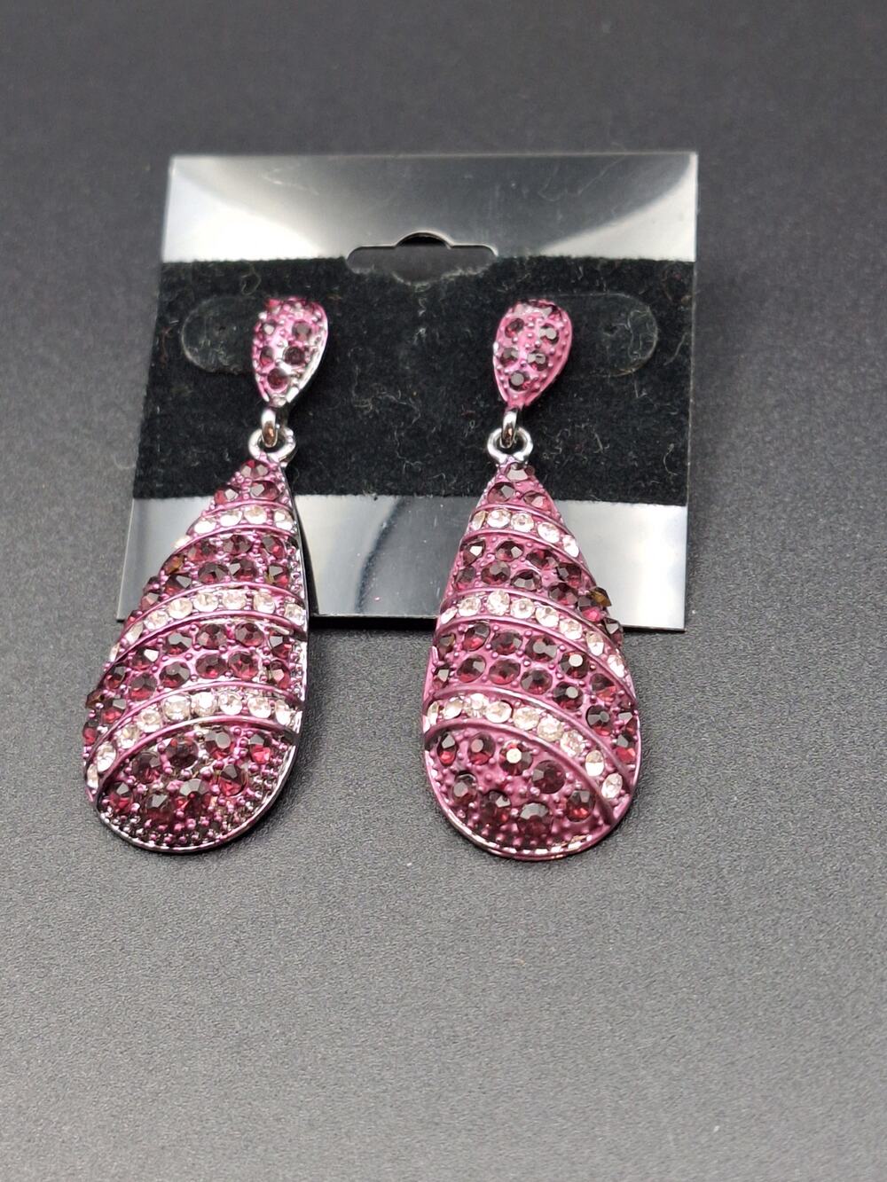 Pink/Purple/Clear Pave-Style Teardrop Dangle Earrings Statement Fashion Jewelry